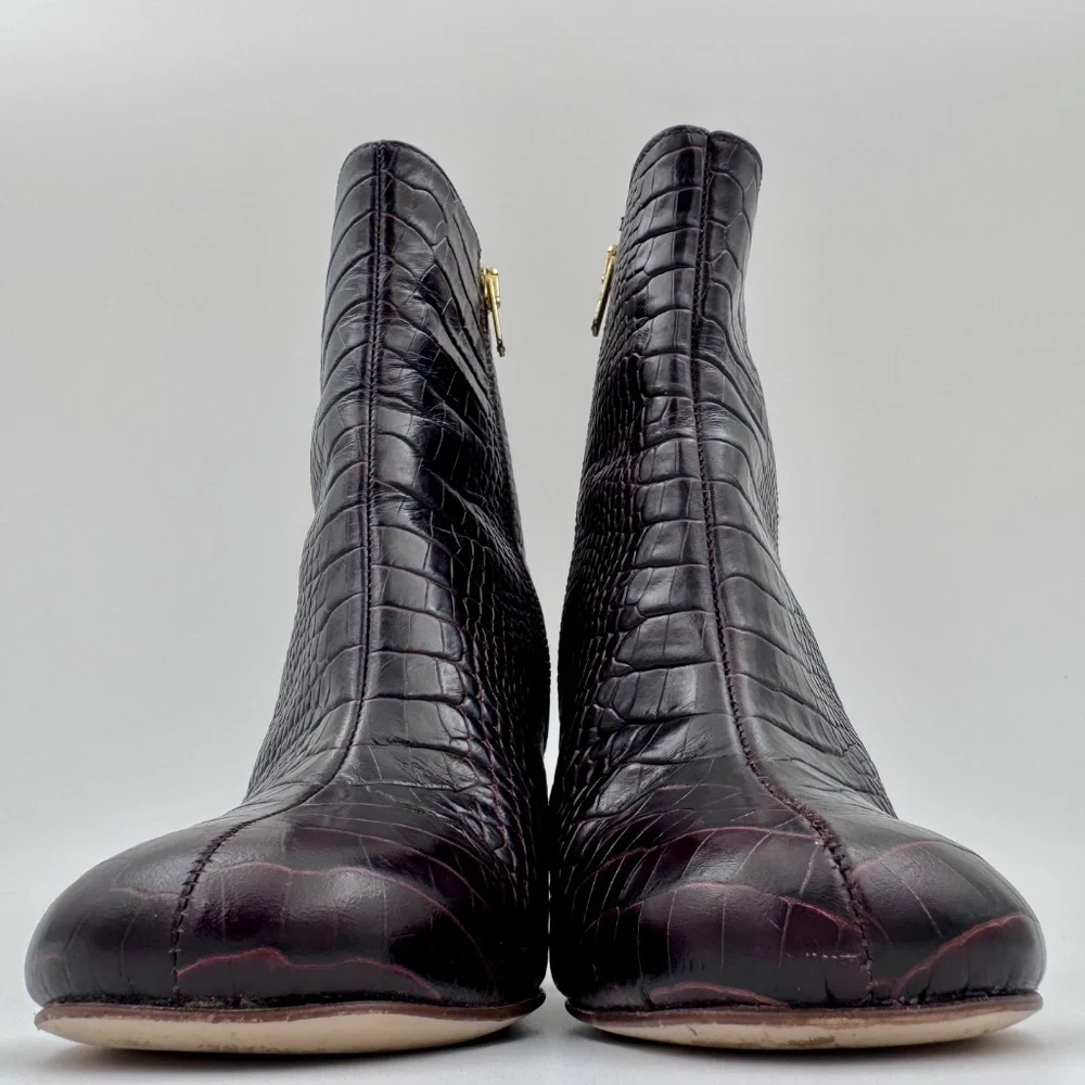 EUC J. Crew Stamped Croc Zip Women's Brown Leather Ankle Booties - Size‎ 5.5